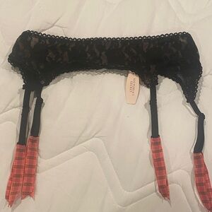 Victoria's Secret Black and pink Garter Belt shimmer lace